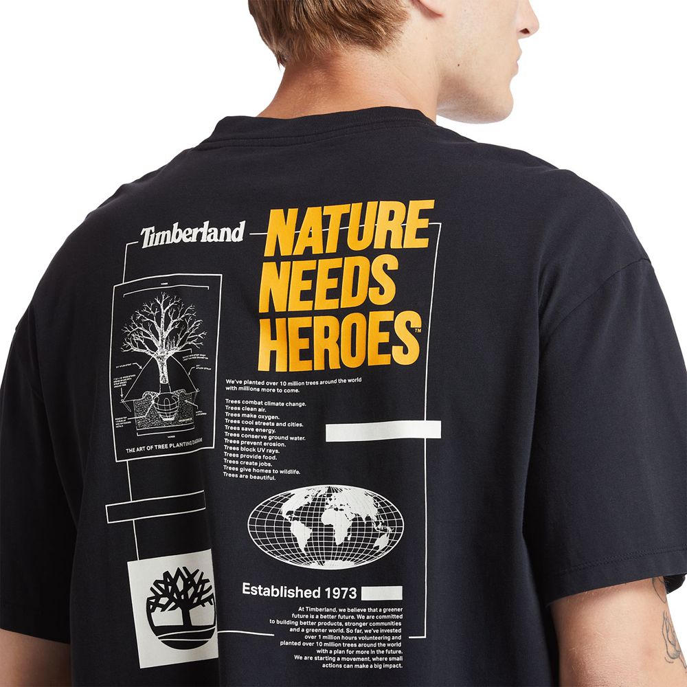 Camisetas Timberland Argentina Hombre - Heritage Short-Sleeve Back-Print Graphic - Negras - BCHRFY-0